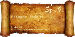 Szinger Irén névjegykártya